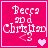 Four pink square display 'Becca and Christian' text with heart symbols, each showing a different number of hearts