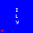 Blue background with vertical white text 'ILY' and red heart symbols in varying quantities across three