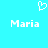 Pixelated white text 'Maria' appears twice on a bright cyan background with a pixelated heart symbol above the left instance.