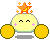 Pixelated character with yellow face, closed eyes, pink blush marks, orange star on head, and changing hand positions across frames.