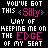 Pixelated text-based buddy icon with black background and white/pink lettering reading 'YOU'VE GOT THIS Silly WAY OF KEEPING ME ON THE EDGE OF MY SEAT'.