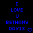 Blue pixelated text on black background reads I LOVE U BETHANY DAVIS with a small heart symbol at bottom right.