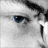 grayscale close-up images showing a person's eye with blue irises, each overlaid with blue text reading 'real eyes' or 'realize' in varying states of pixelation