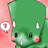 Green cartoon dinosaur with white horns and pink cheeks on a pink background, next to green with repeated 'Rawr' text