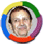 circular portraits with segmented color borders on gray background; each portrait shows a person's face with varied attire including head coverings and facial hair