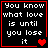 Four identical black square with red borders display white pixelated text reading "You know what love is until you lose it" and a single red heart icon