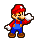 Pixel art of a character in red cap, blue overalls, and white gloves performing sequential hand gestures against gray background.