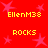 Red background with pink stars and yellow text repeating 'EllenM38' and 'ROCKS' in a pattern