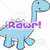 A pixelated blue dinosaur with a smiling face and purple text 'Rour!' on its body, next to green text reading 'It means I love you in Dinosaur' on a purple background.