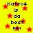 Yellow background with red stars and pixelated text reading "Kato4 is da best !!!!" in two repeated sections, with animation changing exclamation marks from four to five.