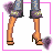 Animated contact sheet of a pixel-art doll icon with changing text and facial expressions, featuring pink borders, purple heart accents, and repeated character elements across 19 frames.