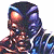 Pixelated character with dark hooded attire and glowing orange eye against white background, next to green text reading 'Original Icons .com'