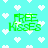 Pixelated green text 'FREE KISSES' on cyan background with white heart shapes, animated to shift position across frames.