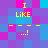 Pixelated of purple, blue, and pink squares with yellow text "I LIKE" repeated across two