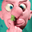 Pixelated cartoon-style icon of a pink-skinned person with wide eyes, green nose-picking action, and teal background.
