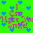 Green background with blue heart shapes and pink text reading "I Can Make You Smile!" in a pixelated style.