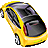 Pixelated yellow and black vehicle with dark tinted windows and visible interior details on a gray background.