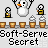 Animated contact sheet of a pixel art icon featuring snowmen, penguins, and ice cream cones with repeating "Soft-Serve Secret" text across multiple frames.