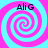 Four identical spiral patterns with alternating pink and cyan colors, each containing the text 'Ali G' in black pixelated font at the top.