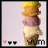 Animated sequence of ice cream cone with three scoops and changing heart icons below, set against light background.