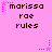 Pixelated pink background with repeated text and star motifs, featuring 'marissa', 'rae', and 'rules' in dark brown font.