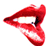 A pixelated red lips icon with visible teeth and a black tongue, next to the word 'INVITATION' in teal and gray text on a white background.