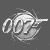 Four grayscale variations of the '007' logo with a pistol, followed by three black-and-white portraits of Sean Connery and text labels.