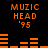Orange pixelated text and audio equalizer bars on black background, with 'MUSIC HEAD '95' repeated across four sections.