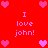 Red background with pink pixelated hearts and repeated text "I love john!" in light purple.