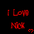 Red pixelated text "I Love Nick" with a small red heart symbol on a black background, arranged in a pattern with repeated elements