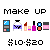 Pixel art image showing beauty product icons with text overlays, including nail polish bottles and hair tools priced at $5-$35.