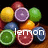 Pixelated fruit icons with text overlays; left shows 'lemon' over red fruit, right shows 'love' over pinkish-red fruit.