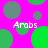A static image with a bright pink background featuring scattered green and gray circles, with the text 'Arabs' repeated in white pixelated font across the image.