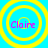 Four identical circular icons with yellow concentric rings on a cyan background, each containing the text 'Claire' in pink pixelated font.