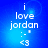 Blue background with white text reading 'i love jordan' and a heart symbol '<3', featuring subtle pixelated light effects that shift slightly between frames.