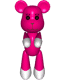 Two static views of a pink mouse-like character with white-tipped limbs against a gray background, one with arms at sides and the other with arms extended horizontally.