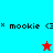A pixelated icon with 'mookie' text and a star symbol, alternating between cyan and red backgrounds.