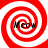 Four identical red and white spiral patterns arranged in a , each containing the word "Meow" in black text at the center