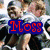Pixelated image of a sports scene with three figures in athletic wear, overlaid text elements in red blue and green.