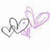 Pixelated icon with intertwined heart shapes in gray and purple hues on a white background.