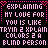 Pixelated text in pink and white on black background with dotted borders, showing variations of 'EXPLAINING MY LOVE FOR YOU IS LIKE TRYIN 2 XPLAIN COLORS 2 A BLIND PERSON' across three