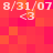 Pixelated red-orange with repeated date and heart text, no visible motion changes across observations