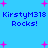 Blue background with pink plus signs and repeated text 'KirstyM318 Rocks!' in blue pixelated font.
