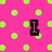 Pixelated pink background with green dots, featuring a black-outlined 'I' character and purple heart symbol above partially visible text reading 'Josh C'.