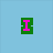 Pixelated text icons on a light blue background with one gray section, featuring 'I', 'LOVE', and 'HJ' in pink letters with green outlines.