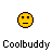 Four pixelated yellow smiley face icons arranged in a 2x2 contact sheet with varying mouth expressions and the text "Coolbuddy" below each, on a gray background.