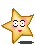 Pixelated star-shaped character with yellow-orange gradient, brown outline, blue eyes, pink cheeks, red lips; three variations show different eye expressions and slight rotation.