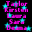 A static image displays a of names in bright pink text against a black background with cyan stars