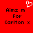 Red background with white heart outline above black pixelated text reading "Aimz m For Carlton x" in two identical side-by-side sections.