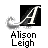 Pixelated graphic with a large white 'A' on black, gray swirls, and text reading 'Alison Leigh Instant Icons .com'.